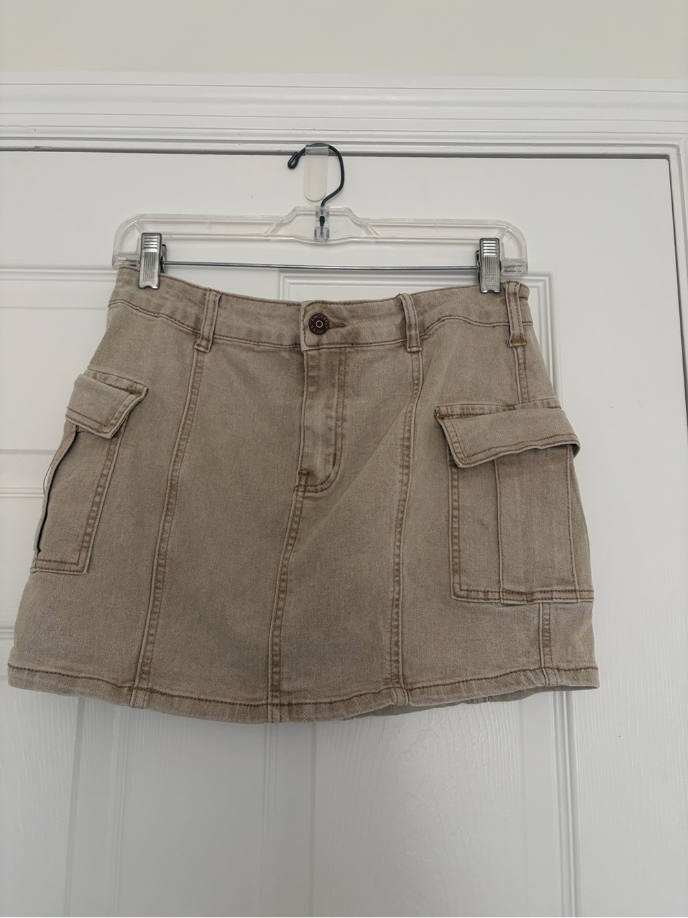 Sincerely Jules Beige Cargo Denim Mini Skirt